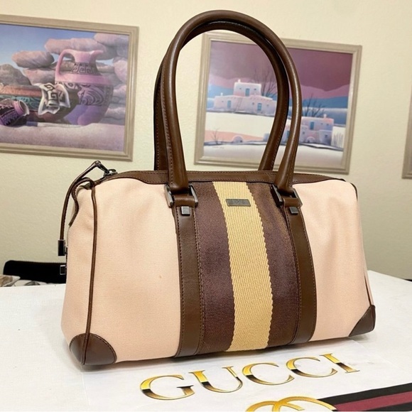 GUCCI Pink Canvas/Leather Handbag 👜 - Picture 2 of 10